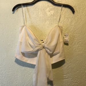 Strapless white bow blouse